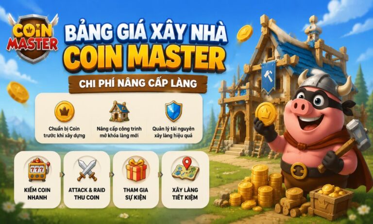Bảng giá xây nhà Coin Master và chi phí nâng cấp làng mới nhất