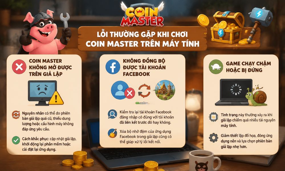 Lỗi thường gặp khi chơi Coin Master trên máy tính và cách khắc phục 