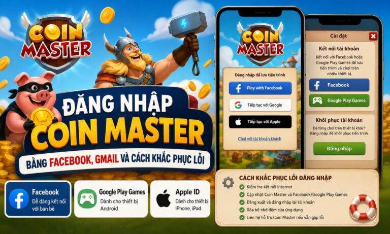 Đăng nhập Coin Master bằng Facebook Gmail và cách sửa lỗi