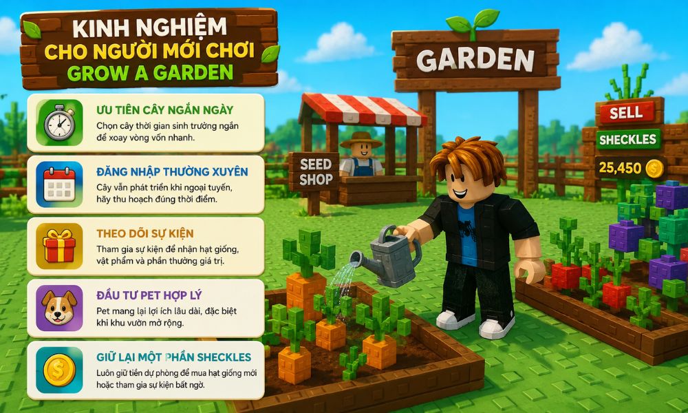 Kinh nghiệm chơi Grow a Garden hiệu quả dành cho người mới