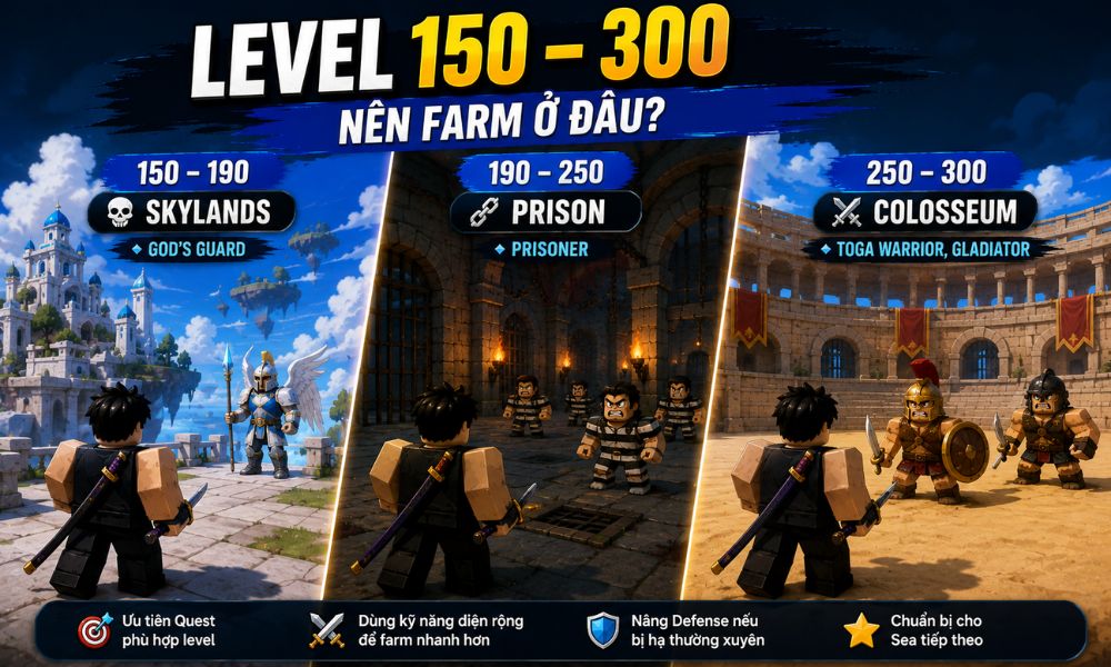 Level 150 – 300 nên farm ở đâu?