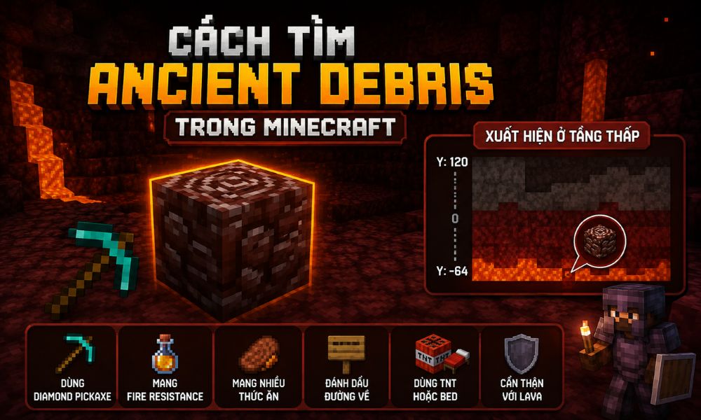 Cách tìm Ancient Debris trong Minecraft
