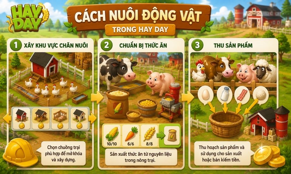 Cách nuôi động vật trong Hay Day