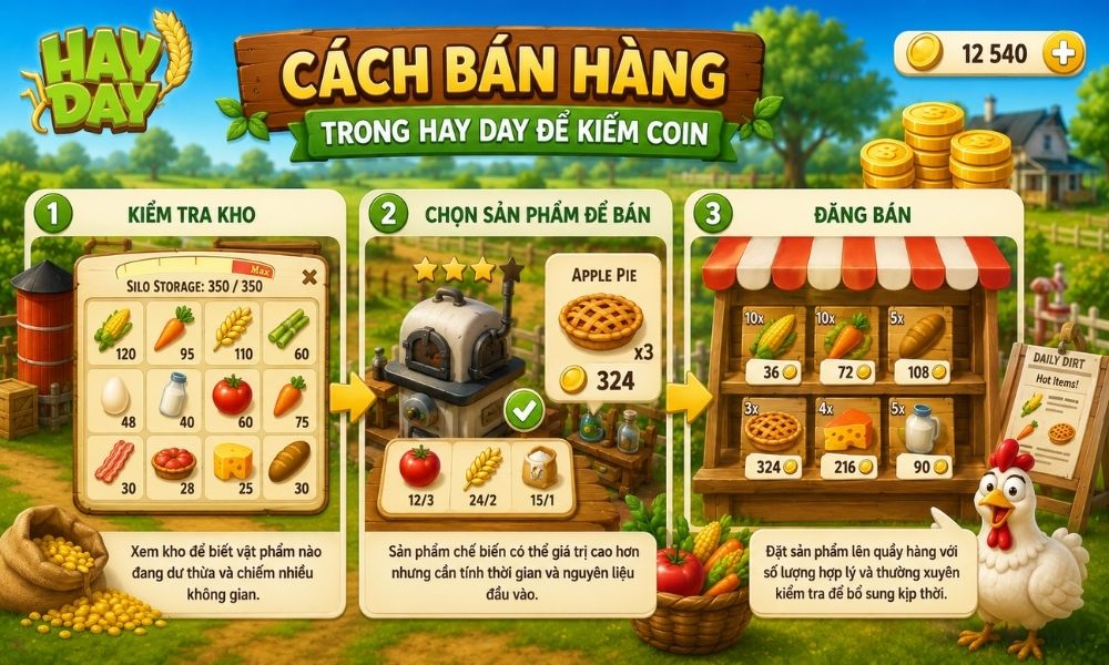 Cách bán hàng trong Hay Day để kiếm Coin