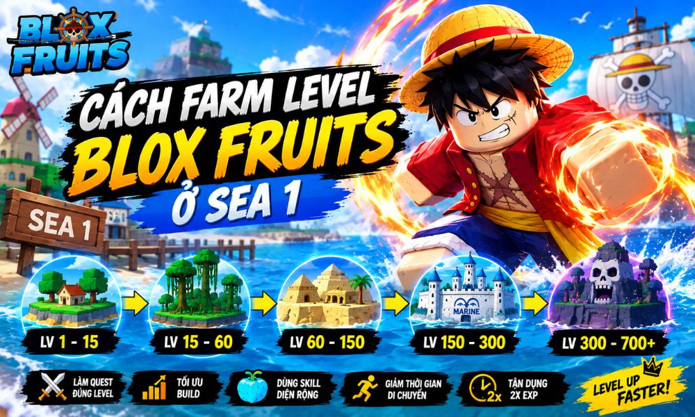 Cách farm Level Blox Fruits ở Sea 1