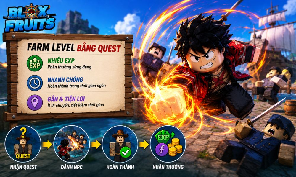 Cách farm Level Blox Fruits bằng Quest