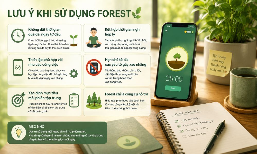 Lưu ý khi sử dụng Forest
